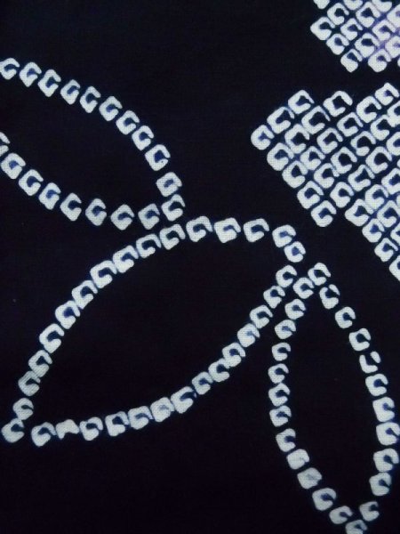 Photo8: K0526T Used Japanese   Indigo Blue Pour Dyed Yukata / Cotton. Flower, made in 1970-1980  (Grade B) (8)