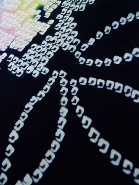 Photo11: K0526T Used Japanese   Indigo Blue Pour Dyed Yukata / Cotton. Flower, made in 1970-1980  (Grade B) (11)