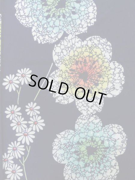 Photo1: K0526U Used Japanese   Indigo Blue Pour Dyed Yukata / Cotton. Flower, made in 1970-1980  (Grade B) (1)