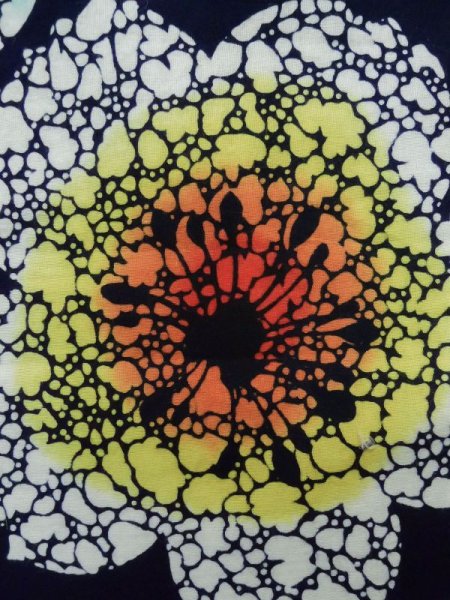 Photo6: K0526U Used Japanese   Indigo Blue Pour Dyed Yukata / Cotton. Flower, made in 1970-1980  (Grade B) (6)