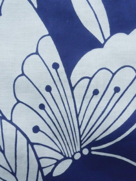 Photo8: K0526X Used Japanese   Blue YUKATA summer(made in Japan) / Cotton. Flower, made in 1980-1990  (Grade C) (8)