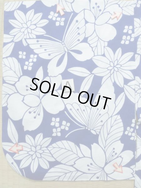 Photo15: K0526X Used Japanese   Blue YUKATA summer(made in Japan) / Cotton. Flower, made in 1980-1990  (Grade C) (15)