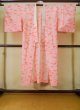 Photo1: K0602I Used Japanese   Pink JUBAN undergarment / Mousseline. UME plum bloom,   (Grade D) (1)