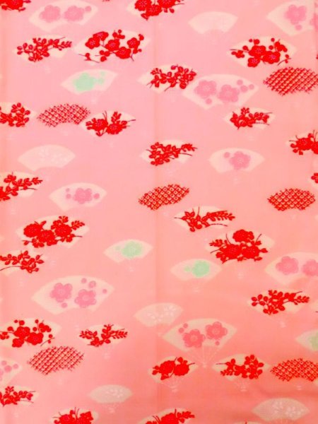 Photo4: K0602I Used Japanese   Pink JUBAN undergarment / Mousseline. UME plum bloom,   (Grade D) (4)