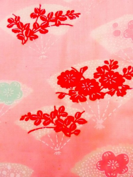 Photo6: K0602I Used Japanese   Pink JUBAN undergarment / Mousseline. UME plum bloom,   (Grade D) (6)
