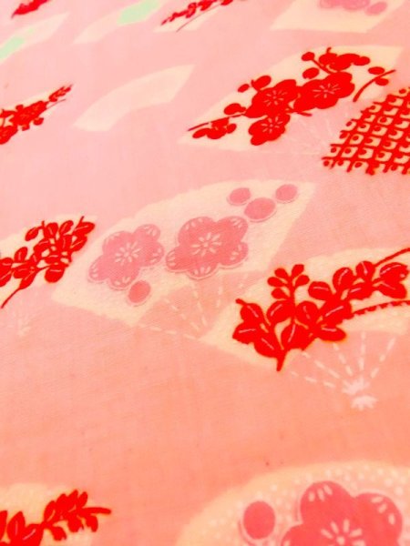 Photo10: K0602I Used Japanese   Pink JUBAN undergarment / Mousseline. UME plum bloom,   (Grade D) (10)