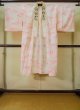 Photo1: K0602J Used Japanese   Pink JUBAN undergarment / Cotton. Flower, w/ hand embroidary half collar, fluorescent pink  (Grade B) (1)