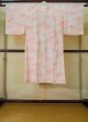 Photo2: K0602J Used Japanese   Pink JUBAN undergarment / Cotton. Flower, w/ hand embroidary half collar, fluorescent pink  (Grade B) (2)