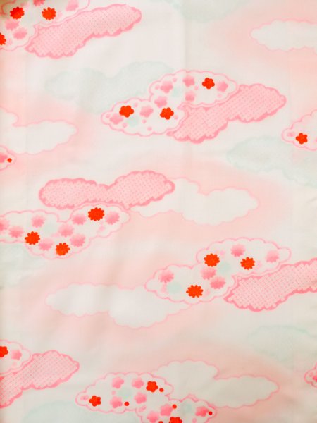 Photo3: K0602J Used Japanese   Pink JUBAN undergarment / Cotton. Flower, w/ hand embroidary half collar, fluorescent pink  (Grade B) (3)