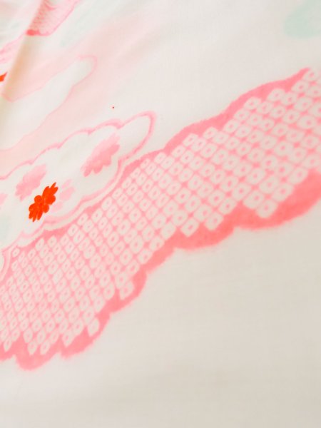 Photo10: K0602J Used Japanese   Pink JUBAN undergarment / Cotton. Flower, w/ hand embroidary half collar, fluorescent pink  (Grade B) (10)