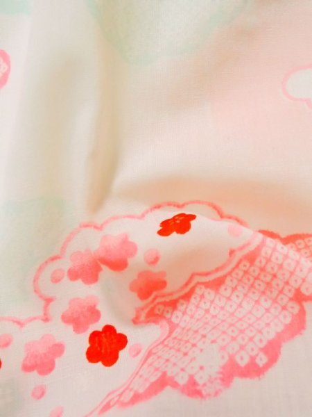 Photo11: K0602J Used Japanese   Pink JUBAN undergarment / Cotton. Flower, w/ hand embroidary half collar, fluorescent pink  (Grade B) (11)