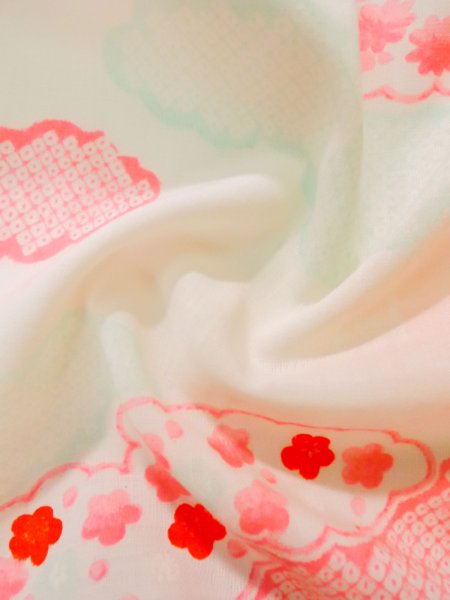 Photo12: K0602J Used Japanese   Pink JUBAN undergarment / Cotton. Flower, w/ hand embroidary half collar, fluorescent pink  (Grade B) (12)