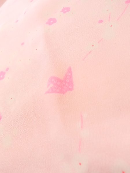 Photo9: K0602O Vintage Japanese women   Pink JUBAN undergarment / Synthetic. UME plum bloom   (Grade D) (9)