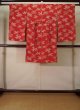 Photo2: K0603D Used Japanese   Red JUBAN undergarment / Silk. Flower, For kids  (Grade C) (2)