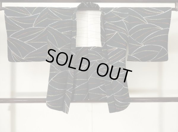 Photo1: K0609M Used Japanese   Black HAORI short jacket / Silk. Abstract pattern,   (Grade C) (1)