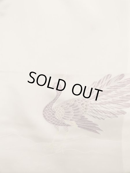 Photo4: K0616G Used Japanese Pale  Orange HAORI short jacket / Silk. Abstract pattern peacock motif on the lining  (Grade A) (4)