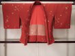 Photo1: K0617C Used Japanese   Red HAORI short jacket / Synthetic.  ball, Hairpin, Windmill, umbrella, Thread winding  (Grade C) (1)