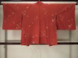 Photo2: K0617C Used Japanese   Red HAORI short jacket / Synthetic.  ball, Hairpin, Windmill, umbrella, Thread winding  (Grade C) (2)
