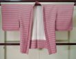 Photo1: K0624A Used Japanese Pale  Pink HAORI short jacket / Silk. Line striped crepe  (Grade C) (1)