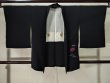 Photo1: K0630Y Used Japanese   Black HAORI short jacket / Silk. Flower,   (Grade C) (1)