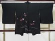 Photo2: K0630Y Used Japanese   Black HAORI short jacket / Silk. Flower,   (Grade C) (2)