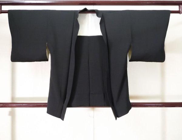 Photo1: K0707A Used Japanese   Black HAORI short jacket / Silk.    (Grade B) (1)