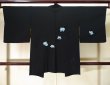 Photo2: K0707D Used Japanese   Black HAORI short jacket / Silk. Flower   (Grade C) (2)