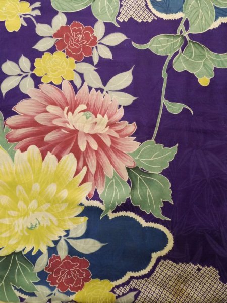 Photo5: K0708D Used Japanese   Purple HAORI short jacket / Silk. Peony,   (Grade C) (5)