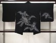 Photo2: Mint K0712B Used Japanese   Black HAORI short jacket / Silk. Peony, strip paper pattern  (Grade A) (2)