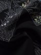 Photo10: Mint K0712B Used Japanese   Black HAORI short jacket / Silk. Peony, strip paper pattern  (Grade A) (10)