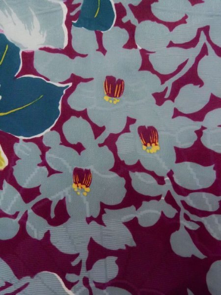 Photo8: K0712K Used Japanese   Purple HAORI short jacket / Silk. Peony,   (Grade B) (8)