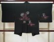 Photo2: K0714A Used Japanese   Black HAORI short jacket / Silk. Chinese flower, pottery pattern  (Grade B) (2)