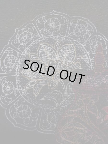 Photo5: K0714A Used Japanese   Black HAORI short jacket / Silk. Chinese flower, pottery pattern  (Grade B) (5)