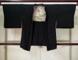 Photo1: K0714B Used Japanese   Black HAORI short jacket / Silk. UME plum bloom,   (Grade A) (1)