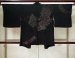 Photo2: K0714B Used Japanese   Black HAORI short jacket / Silk. UME plum bloom,   (Grade A) (2)