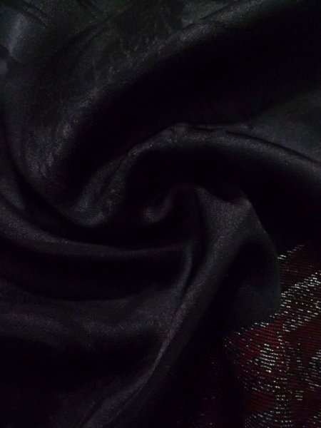 Photo10: K0714B Used Japanese   Black HAORI short jacket / Silk. UME plum bloom,   (Grade A) (10)