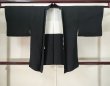 Photo1: K0714G Used Japanese   Black HAORI short jacket / Silk.  pine needles patterns  (Grade C) (1)