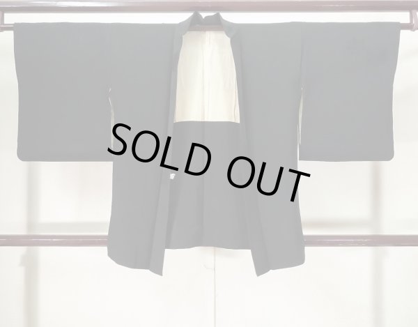 Photo1: K0714L Used Japanese   Black HAORI short jacket / Silk.    (Grade B) (1)