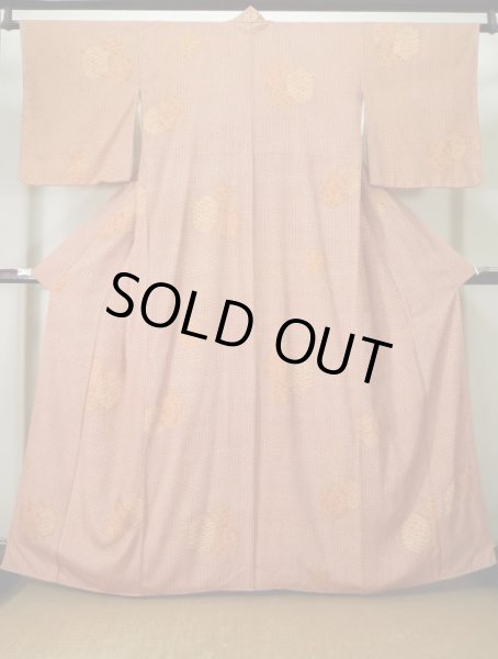 Photo1: K0728P Used Japanese   Red KOMON dyed / Silk. Wave,   (Grade B) (1)