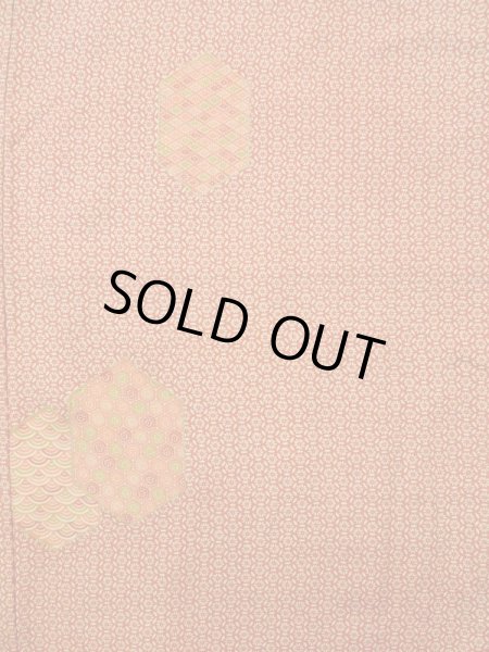 Photo4: K0728P Used Japanese   Red KOMON dyed / Silk. Wave,   (Grade B) (4)