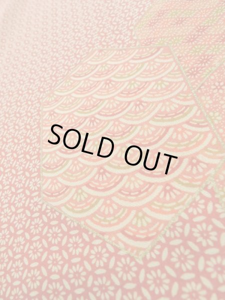 Photo8: K0728P Used Japanese   Red KOMON dyed / Silk. Wave,   (Grade B) (8)