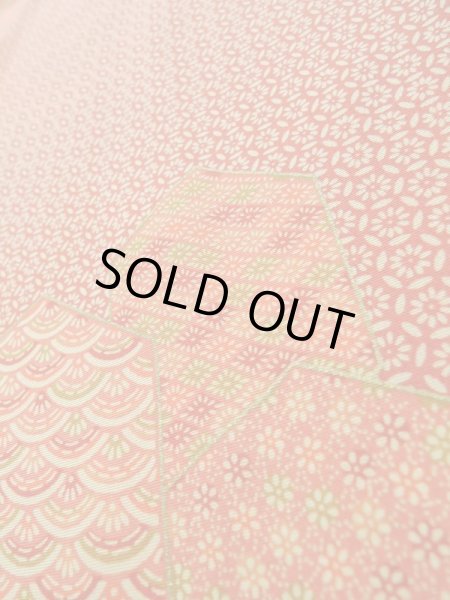 Photo10: K0728P Used Japanese   Red KOMON dyed / Silk. Wave,   (Grade B) (10)