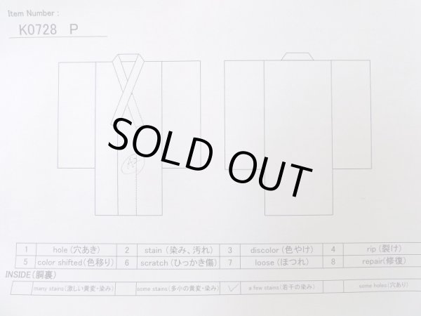 Photo13: K0728P Used Japanese   Red KOMON dyed / Silk. Wave,   (Grade B) (13)