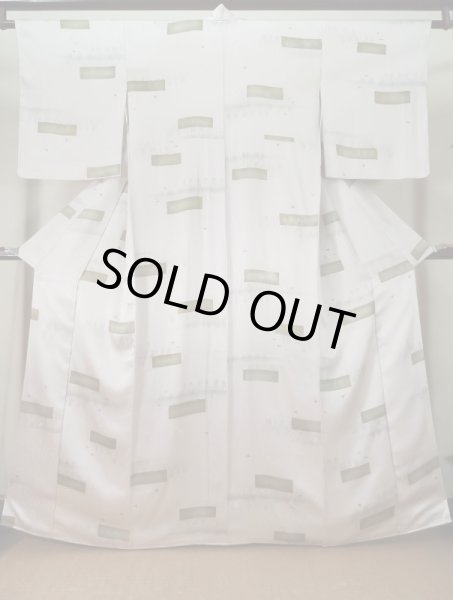 Photo1: K0804P Used Japanese Shiny  White KOMON dyed / Silk. Abstract pattern,   (Grade C) (1)