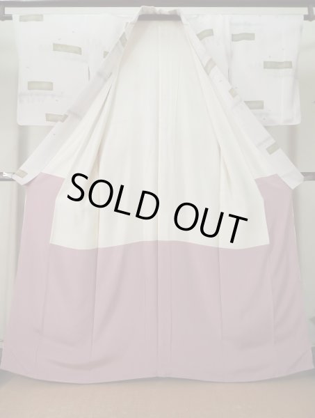 Photo2: K0804P Used Japanese Shiny  White KOMON dyed / Silk. Abstract pattern,   (Grade C) (2)