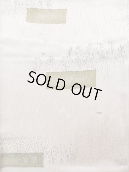 Photo3: K0804P Used Japanese Shiny  White KOMON dyed / Silk. Abstract pattern,   (Grade C) (3)