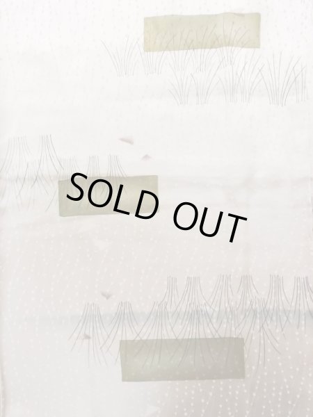 Photo4: K0804P Used Japanese Shiny  White KOMON dyed / Silk. Abstract pattern,   (Grade C) (4)