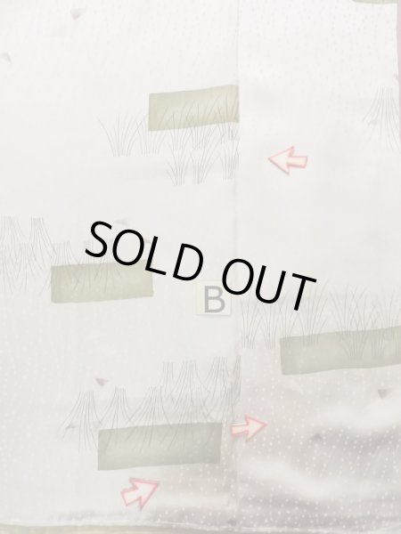 Photo16: K0804P Used Japanese Shiny  White KOMON dyed / Silk. Abstract pattern,   (Grade C) (16)