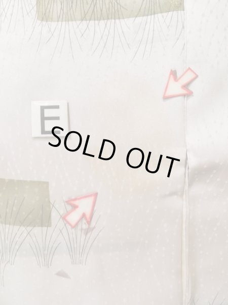 Photo19: K0804P Used Japanese Shiny  White KOMON dyed / Silk. Abstract pattern,   (Grade C) (19)