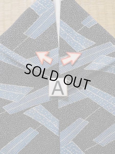 Photo14: K0805C Used Japanese   Black KOMON dyed / Silk. Folding fan,   (Grade C) (14)